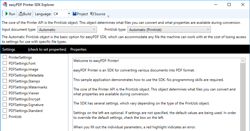 easypdf no information is available from printer